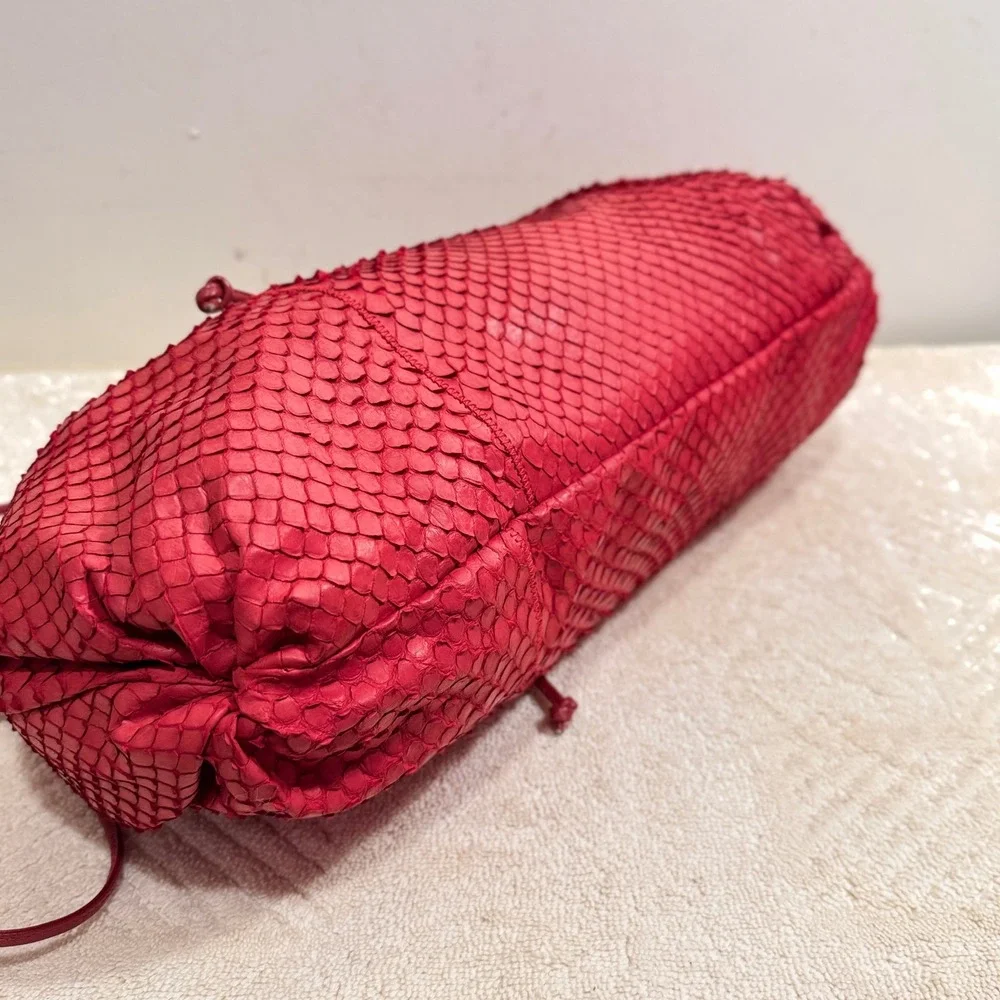Carlos Falchi Women's Red Python Snakeskin Drawstring Shoulder Crossbody Bag